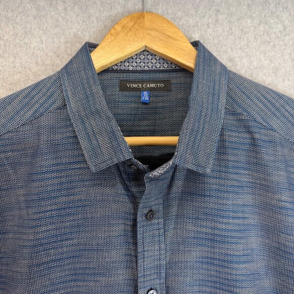 Vince Camuto Blue Textured Short Sleeve Button-Up Shirt Collared Mens Size XL - Picture 2 of 13